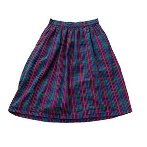Loft Petites Medium Tartan Plaid Midi Skirt Red Green Blue Vintage USA
